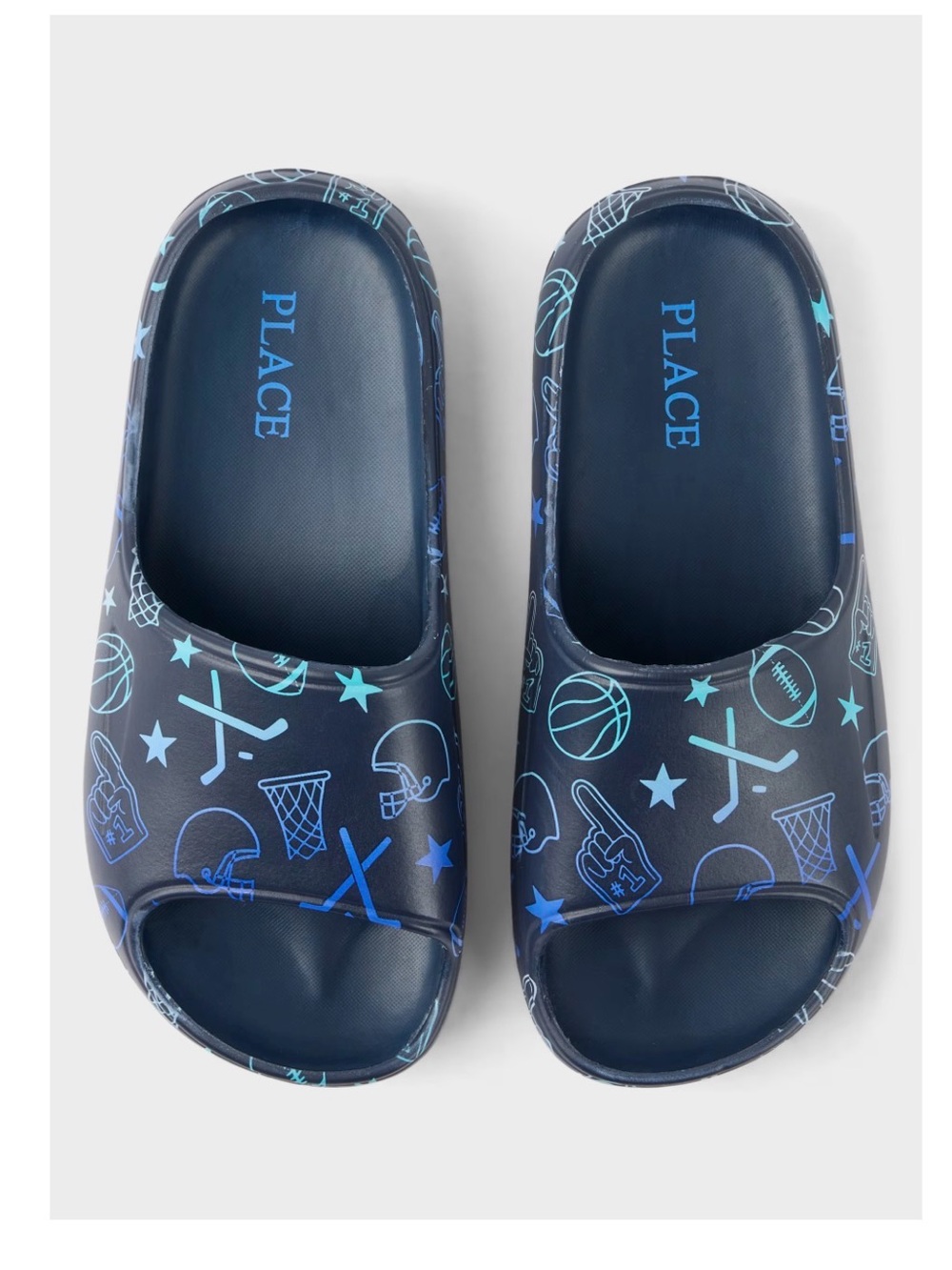 The Children's Place Navy and Light Blue Sports Graphic Slide Sandals